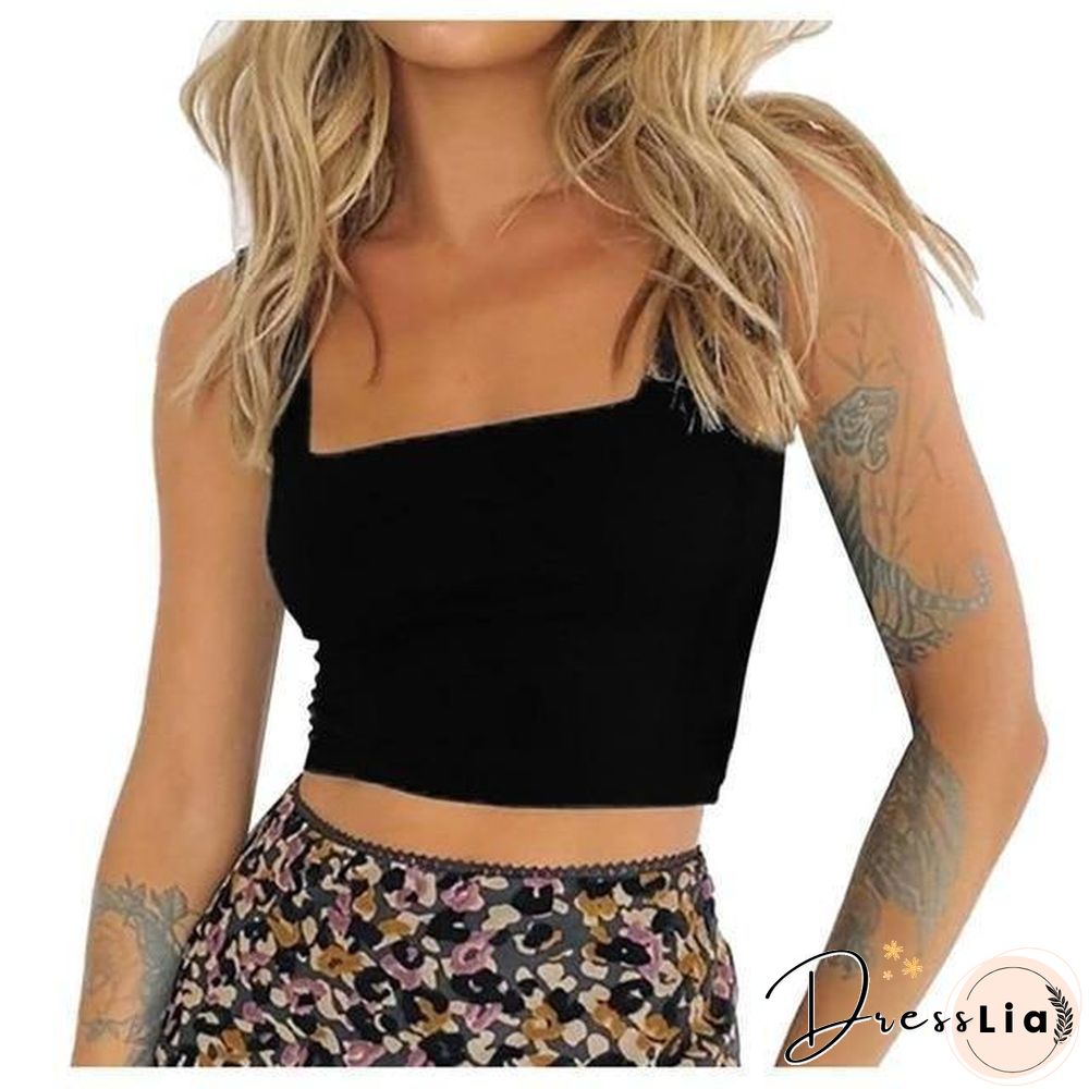Summer Women Crop Tops Tank Sexy Sleeveless Wide Straps Backless Solid Casual Crop Top Slim Tank Tops Streetwear Short Vest