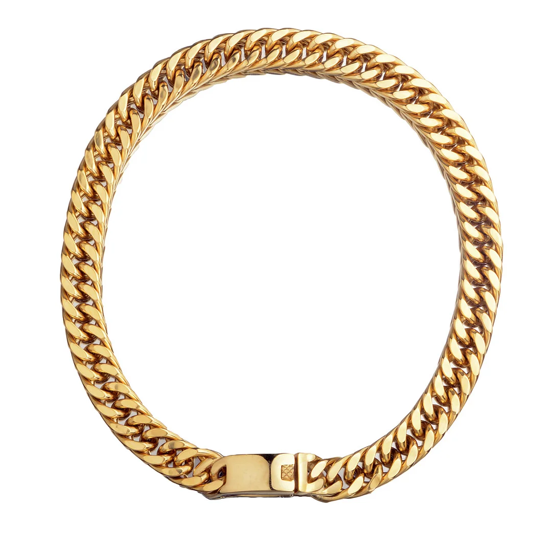 Gold Over Sterling 15mm Diamond-Cut Cuban Link Curb Solid Chain Necklace for Men Women Christmas or Birthday Gift