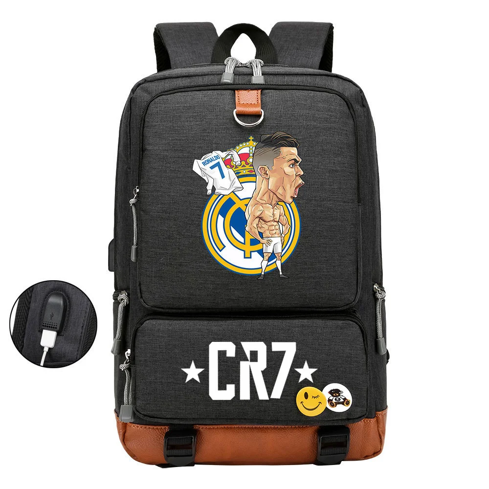 Buzzdaisy Get Sports-Ready with Cristiano Ronaldo Printed Multi-Storage Backpack w/ USB and Laptop Space