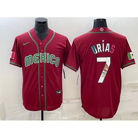 Men's Mexico Baseball #7 Julio Urias 2023 Red World Baseball Classic Stitched Jersey P30X
