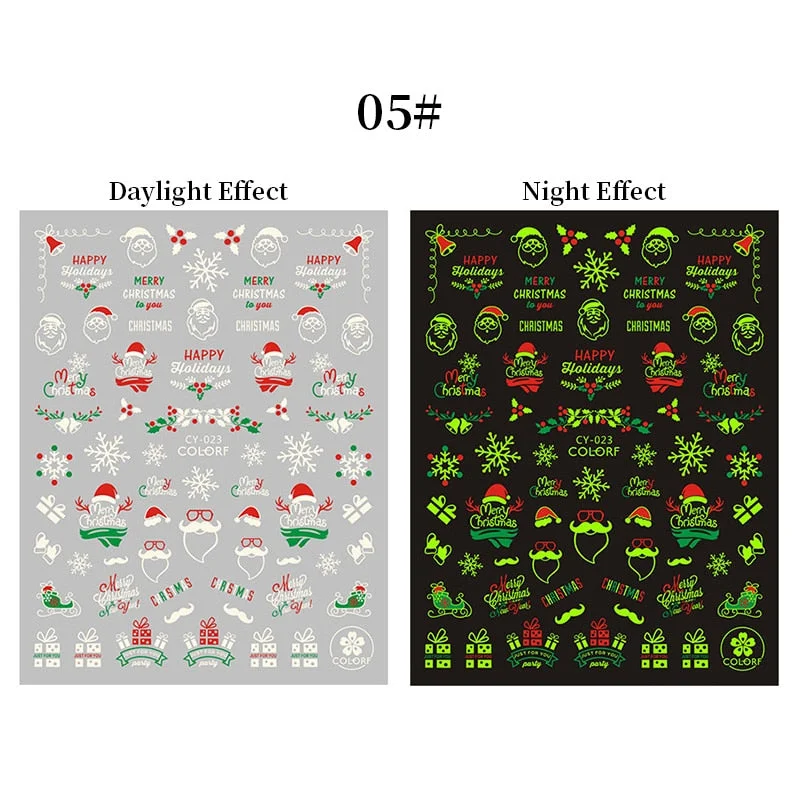 3D Luminous Nail Stickers Halloween Pumpkin Spider Star Moon Transfer Sliders  Winter Glow In The Dark Nail Art Decoration-Nail Inspo