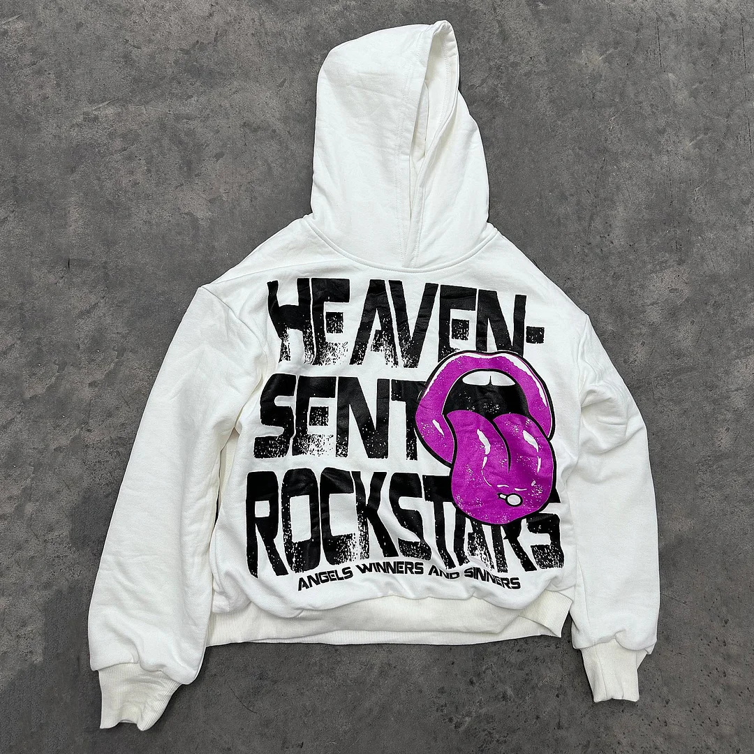 rock print casual street hoodie