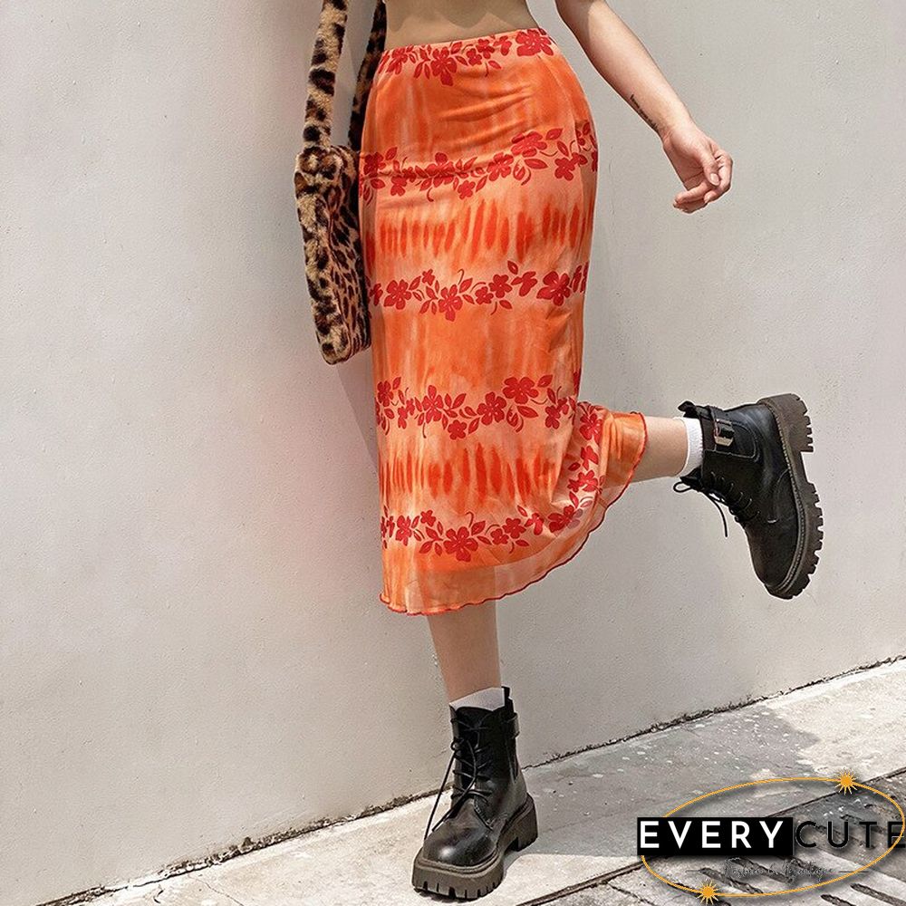 Fashion Summer Women Boho Beach Casual Style Skirts Female High Waist Floral Printing