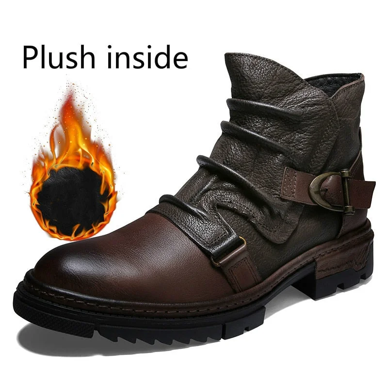 Big Size 38-52 Vintage Wrinkle 100% Genuine Leather Men's Chelsea Boots Side Zip Comfortable Men Shoes Male Ankle Boots Classic