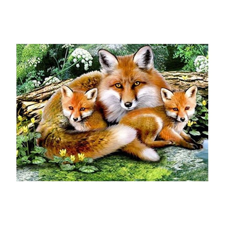 Peinture de diamant - ronde partielle - famille de renard