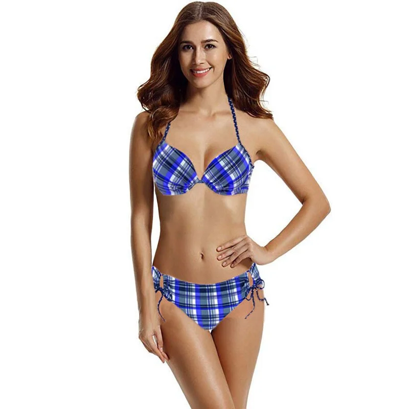 2021 Plaid Bikini Sexy Padded Swimwear Women Push Up Two Piece Swimsuit Bikini Set New Biquini Summer Bathing Suit Beach Wear XL