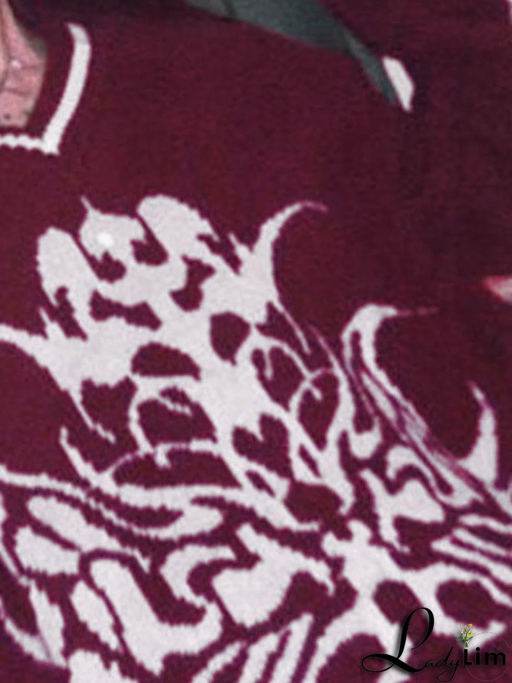 Oversized V Neck Jacquard Pullover Sweater