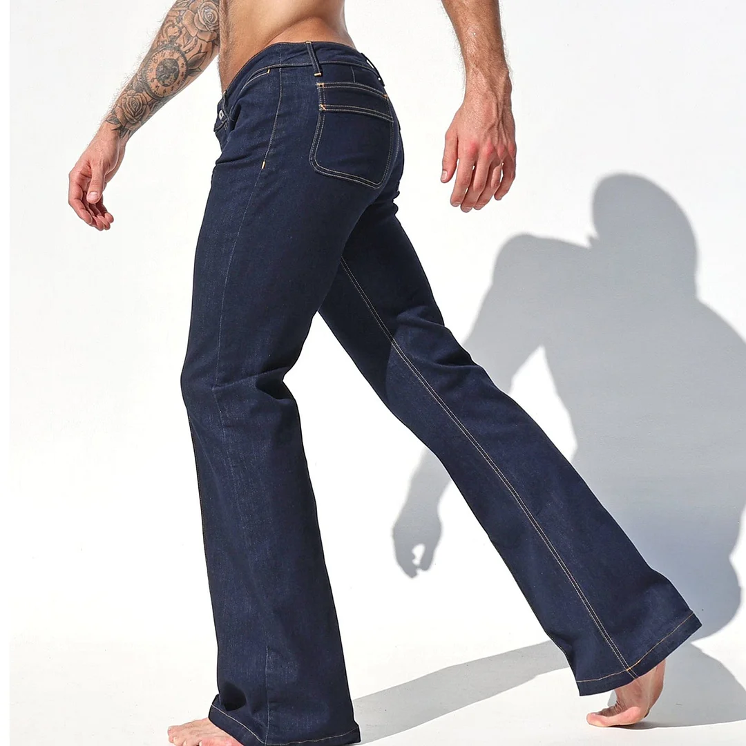 Men's Slightly See-through, Shimmering, Vertical Striped Loose-fitting Trousers-inspireuse