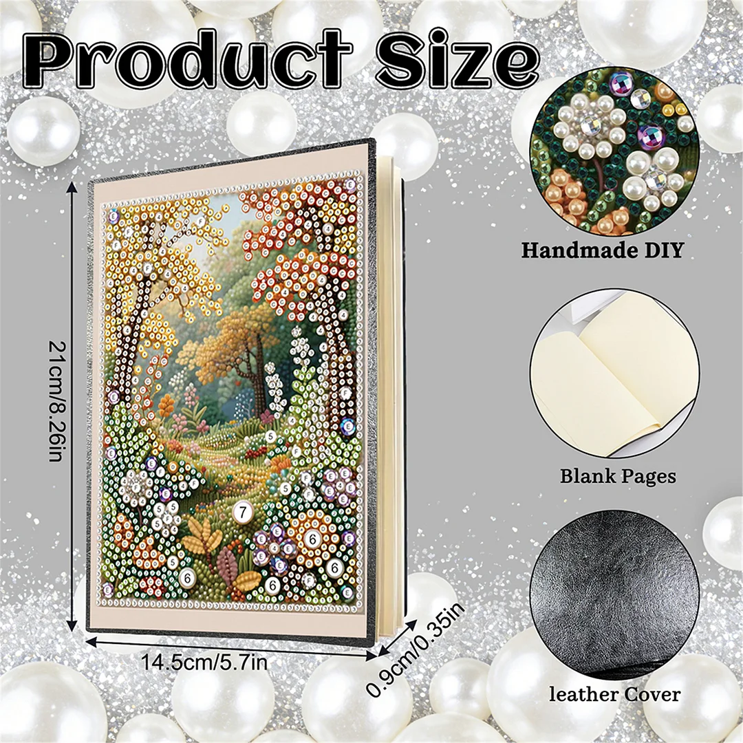 Autumn Forest Partial Pearl DIY 50 Pages A5 Diamond Painting Notebook Special Shaped Diamond Art Diary Book Kits Wireless Strip 5D Crystal Art Paintings Sketchbook for Art Drawing