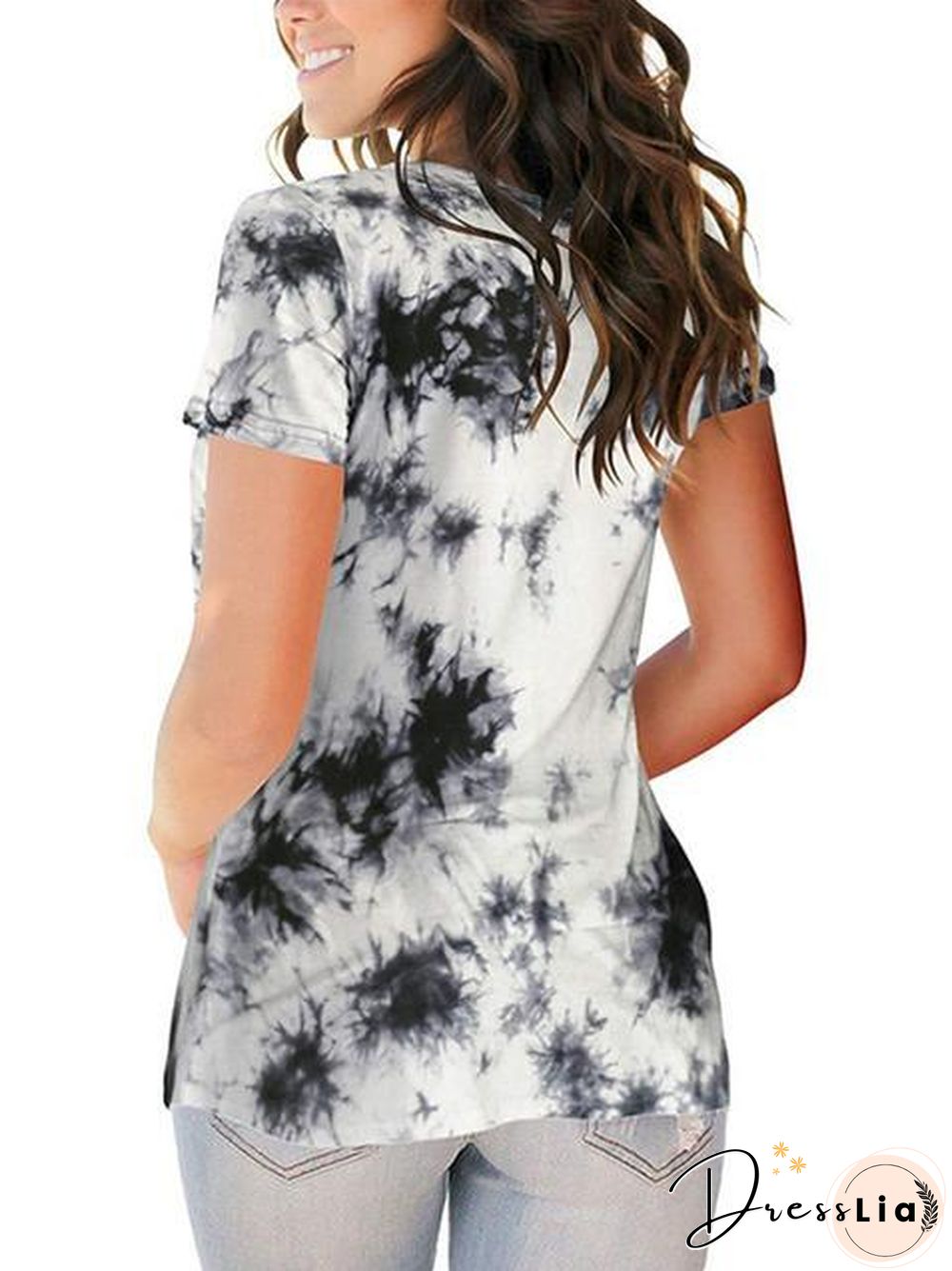 Tie-Dye Print V-Neck Loose T-Shirt