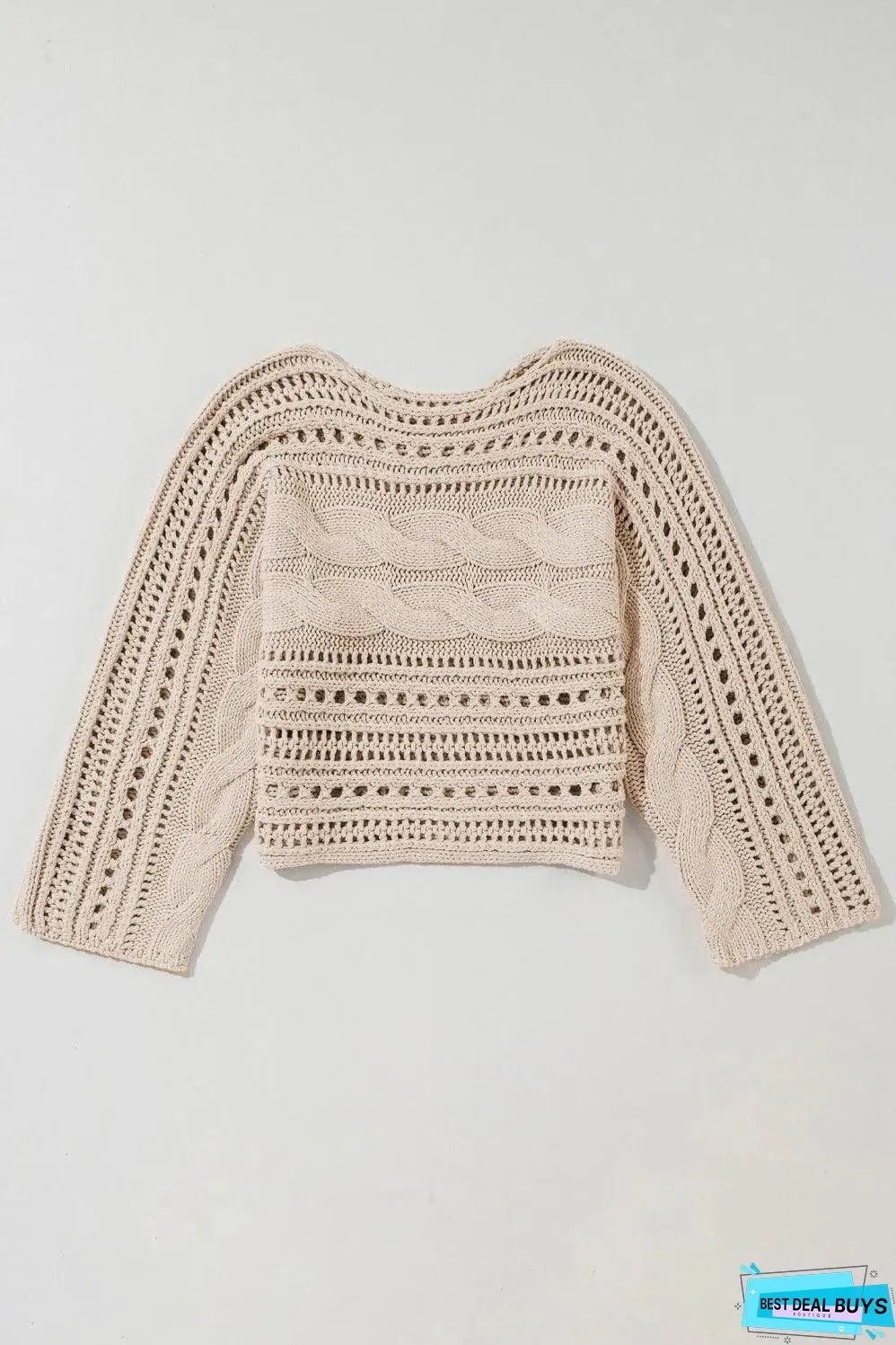 Smoke Gray Hollow-out Cable Knit Cropped Sweater