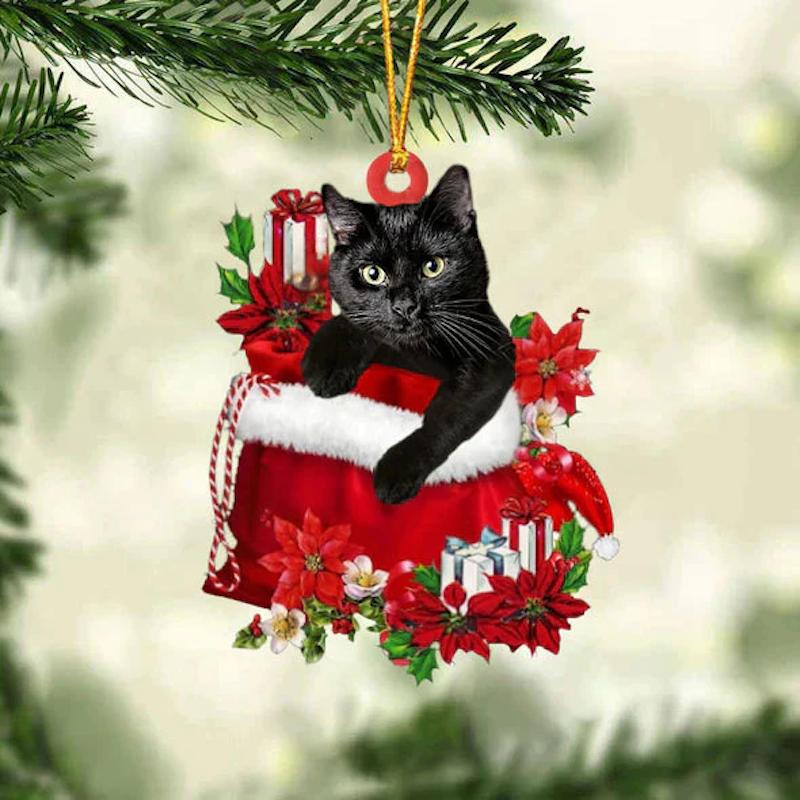 VigorDaily Black Cat In Gift Bag Christmas Ornament GB033