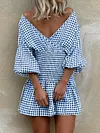 Checkered Empire Half Sleeves Mini Dress