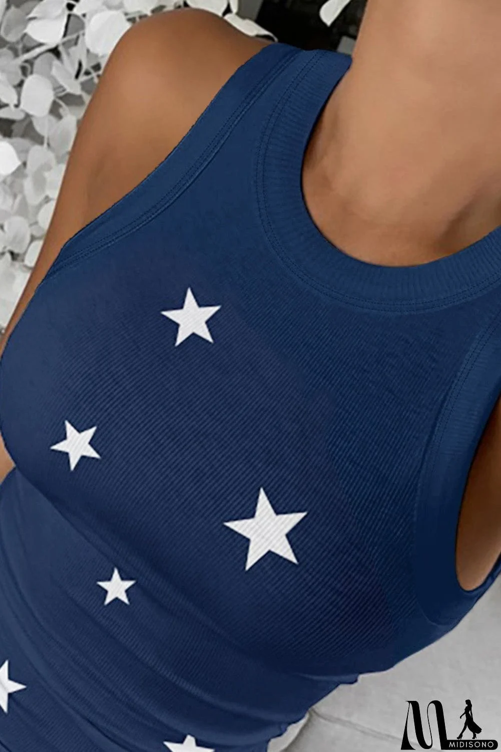 MidiSono - Star Print Round Neck Tank Top