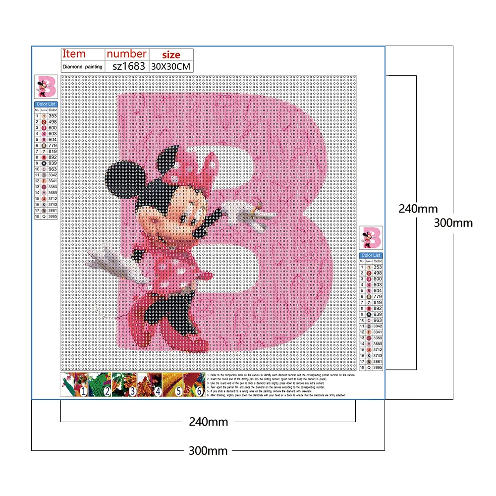 Full Round Diamond Painting 30*30cm - Letter B With Mickey Mouse