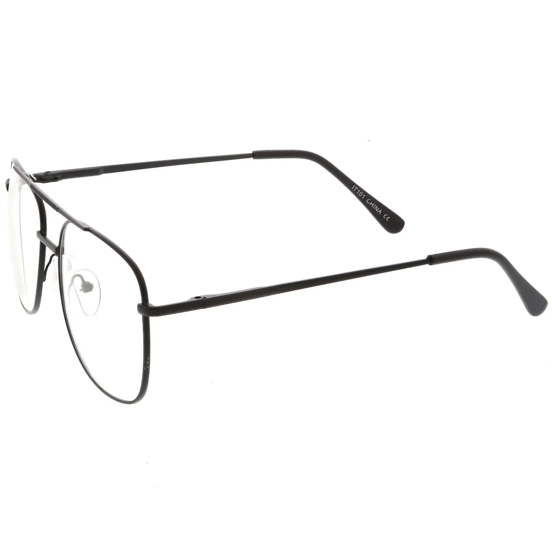 Classic Metal Aviator Glasses Double Crossbar Square Clear Lens 55mm