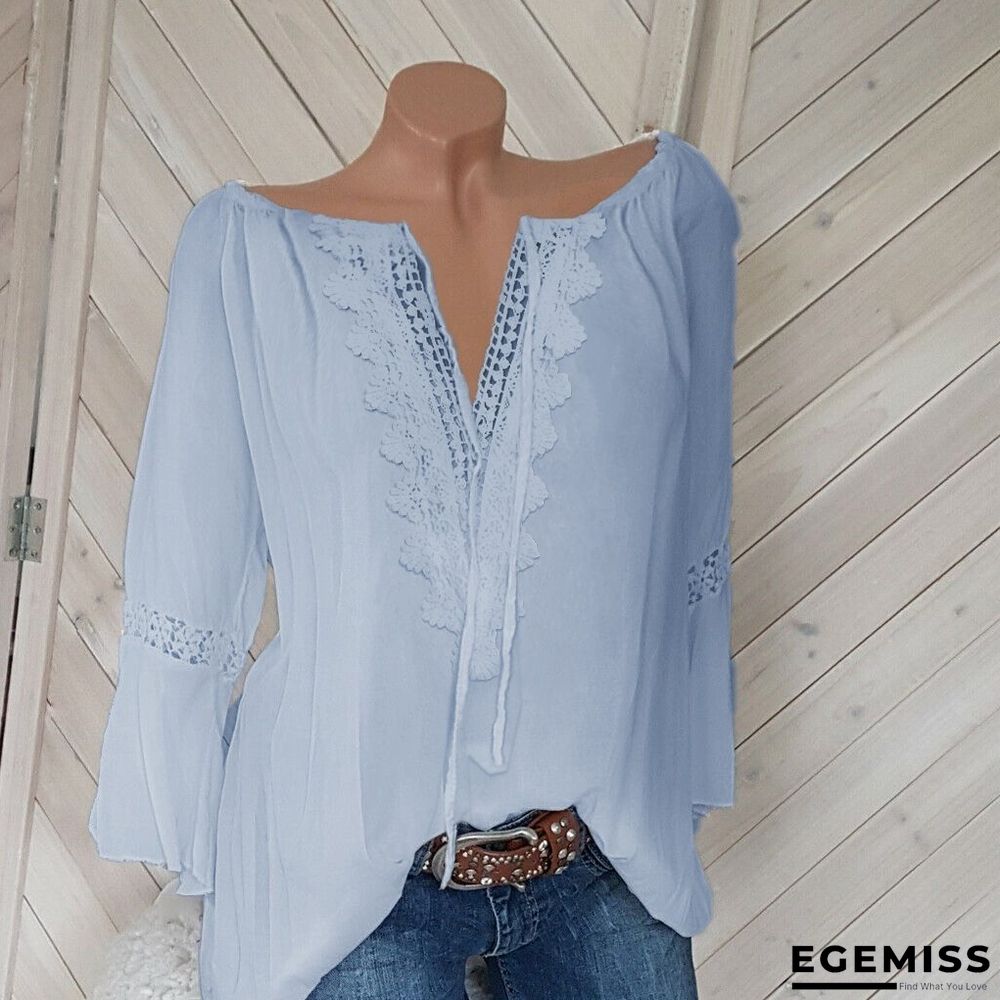 5XL Plus Size Women Casual Blouse Tops V Neck 3/4 Sleeve Loose Lace Blouse | EGEMISS