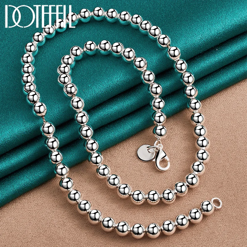 DOTEFFIL 925 Sterling Silver 6mm 18 Inch Smooth Beads Ball Chain Necklace For Man Women Jewelry