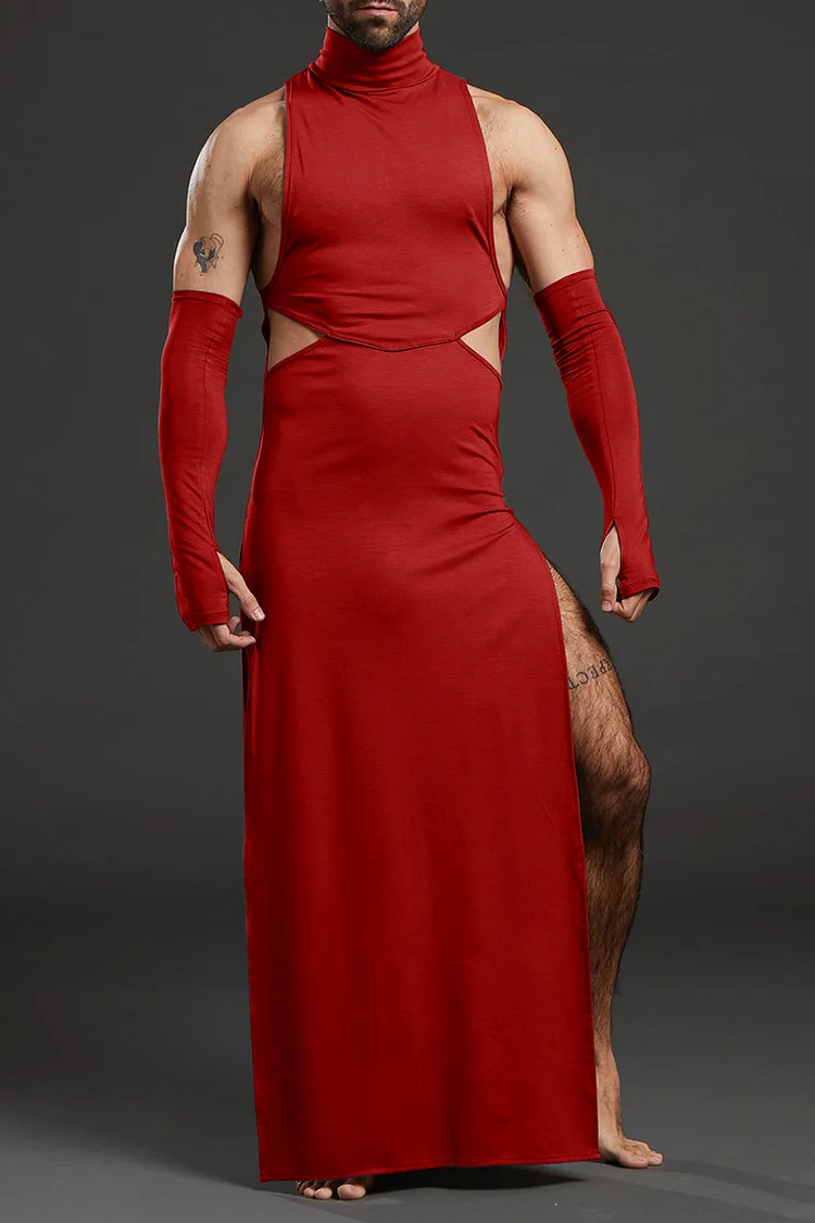 Cut Out Side Split Red Maxi Dress