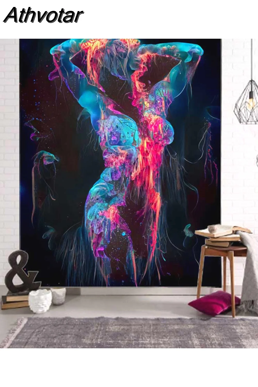 Athvotar Illustration Wall Hanging Tapestry Hippie Kawaii Home Wall Decor Boho Room Personality Background Cloth Sofa Sheets 1020-0