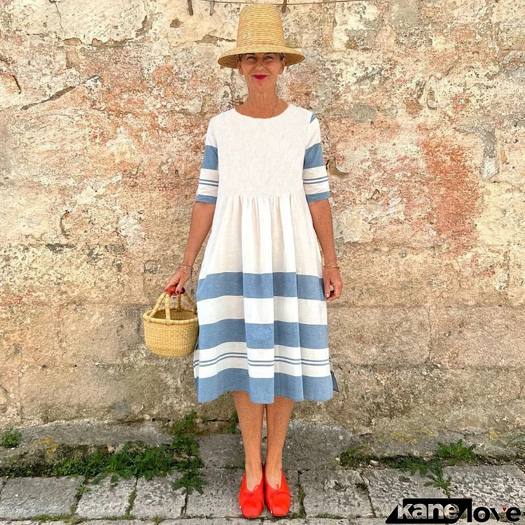 Striped Loose Retractable Dress Summer Style