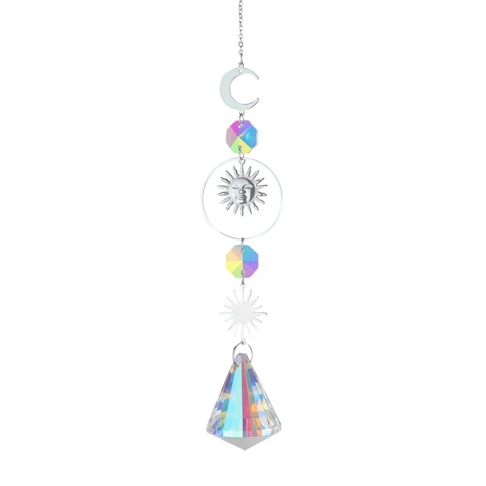 Wind Chime Crystal Light Catcher Ball Ornaments Round Frame Pendant (6)