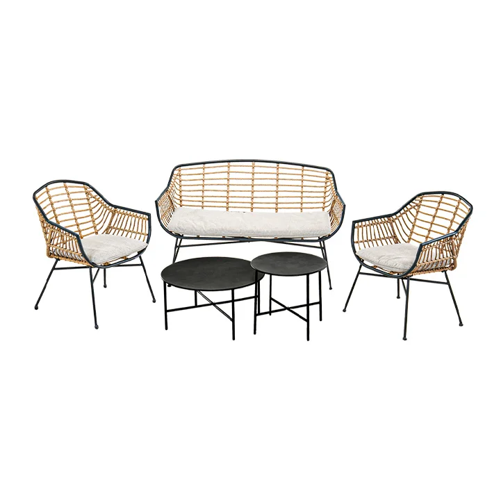 Grand Patio 5 Pieces Outdoor Wicker Patio Conversation Set Seating Chair Set with Cushions and Coffee Tables, Boho PE Wicker Seating Set