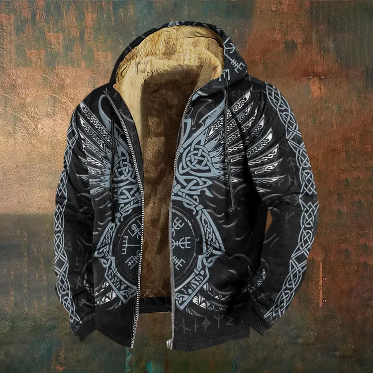 Men's Vintage Viking Wings Print Casual Zip Up Jacket