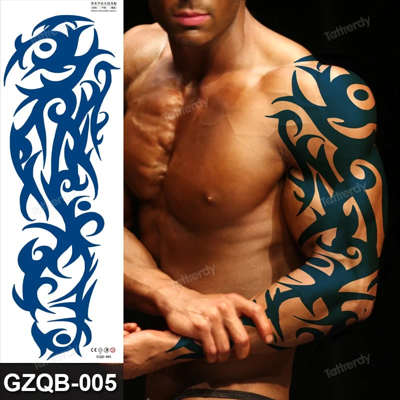 large temporary tattoos full arm sleeve tattoo men totem tribal dragon desgins long lasting tattoo waterproof safe juice ink