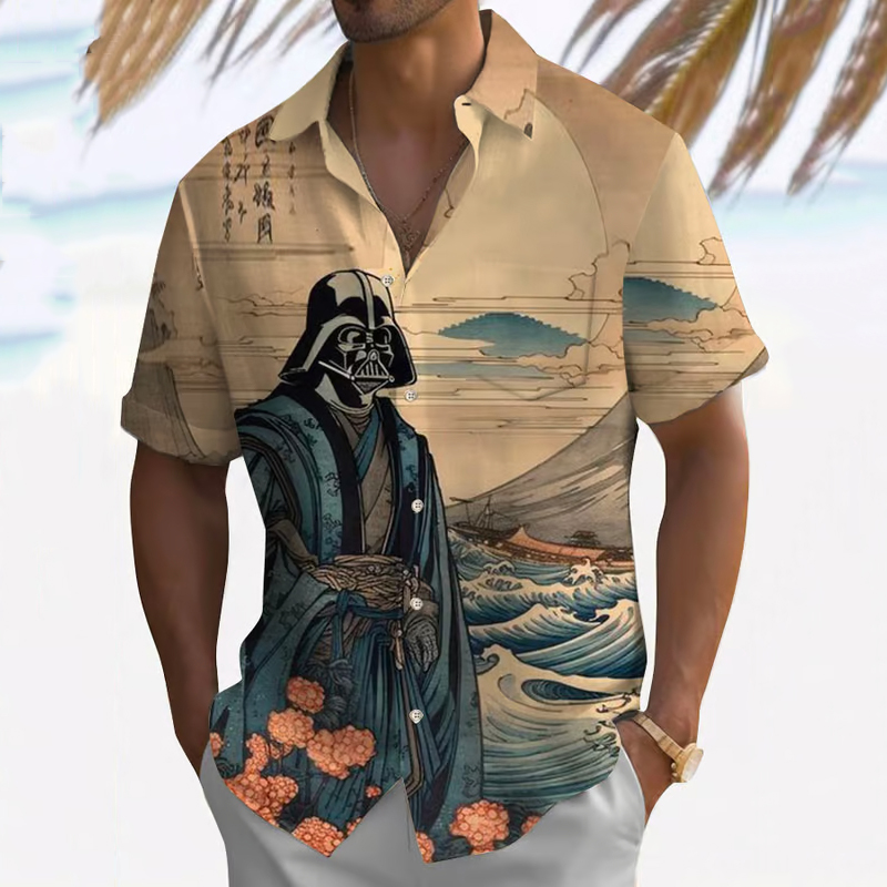 Men's  Japanese Ukiyoe Ink Art Linen Blend Cozy Shirt