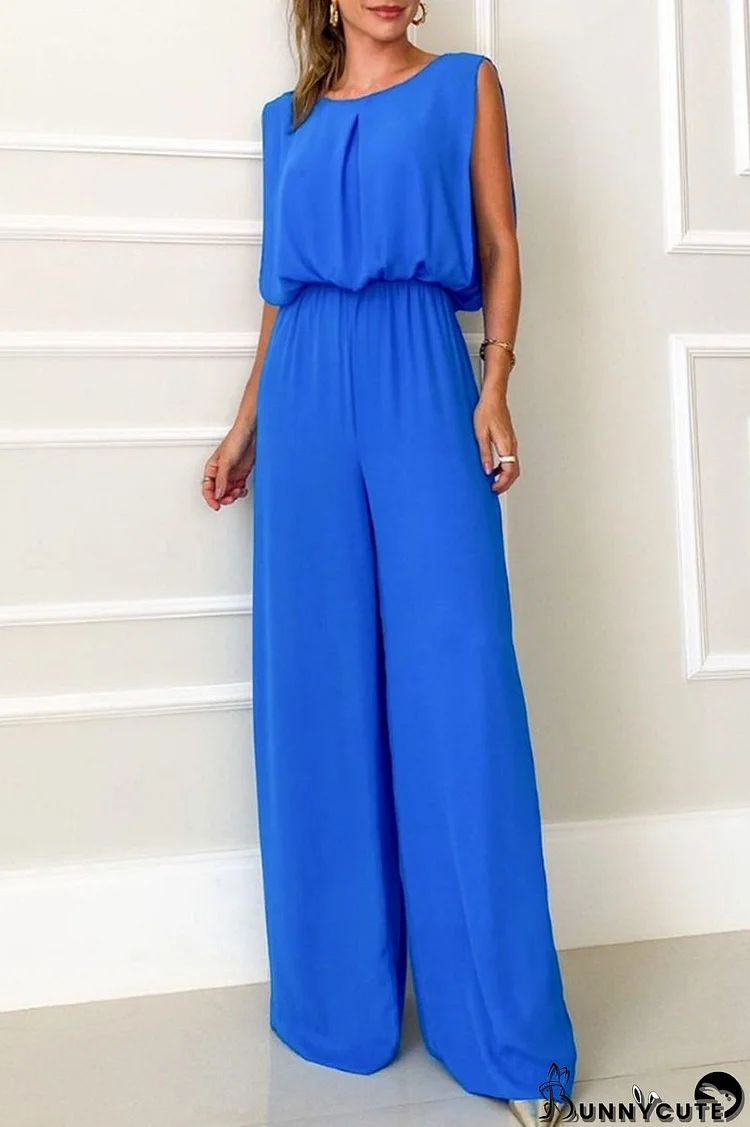 Casual Street Solid Solid Color O Neck Loose Jumpsuits