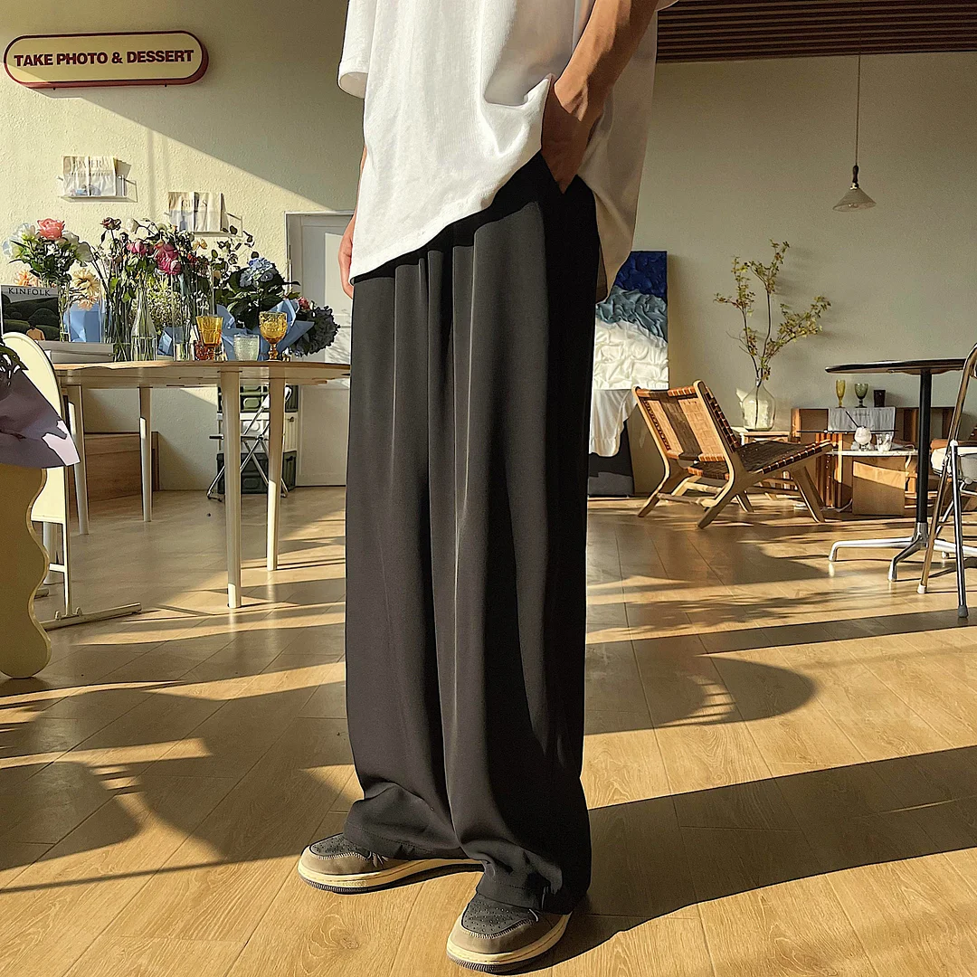 Inongge Summer Casual Mopping Pants Men Straight All-match Wide Leg Pants Oversize Solid Simple Comfortable Long Trousers 4 Colors