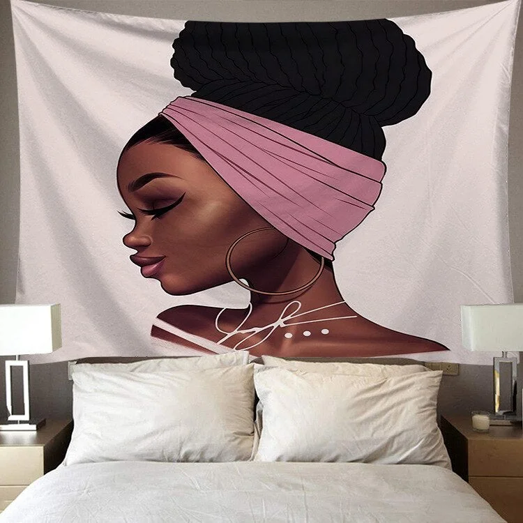 Black Art Tapestry Afro African American Woman Couple Red Wine Love Meditation Hippie Hip Hop Girl Wall Hanging Cloth Tapestries