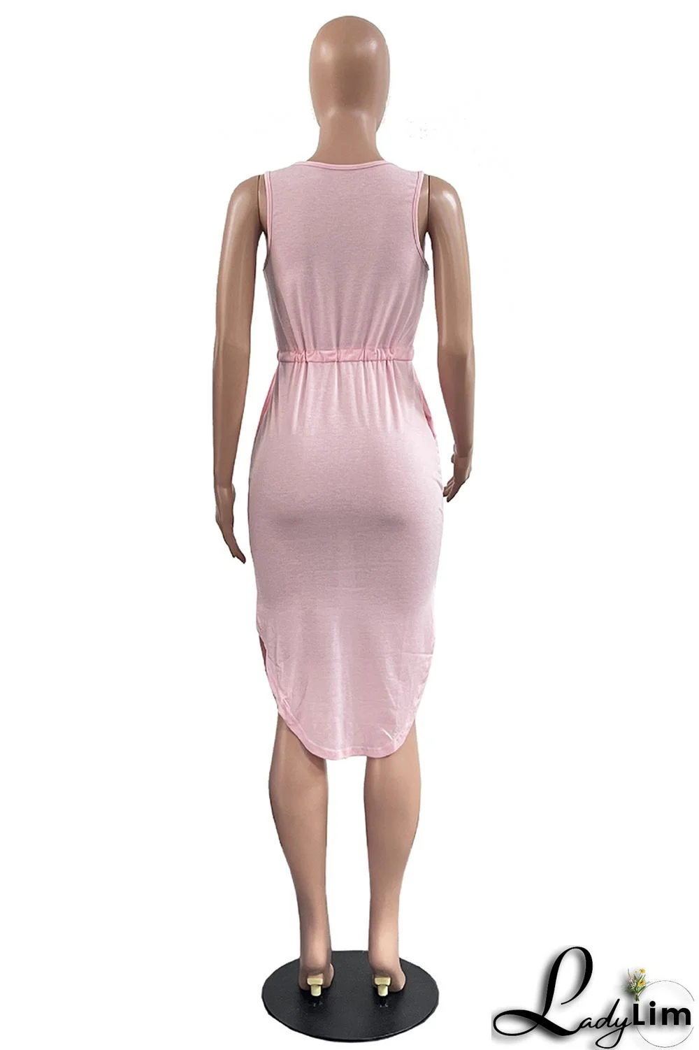 Black Fashion Casual Print Basic U Neck Vest Dress