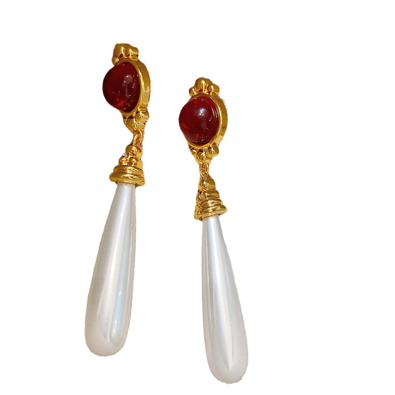 Medieval Flower Geometric Heart Flower Leaf Artificial Pearl Oil Dripping Earrings