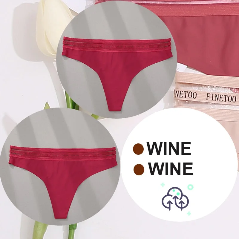 FINETOO 2PCS/Set Women Seamless G-string Panties M-XL Letter Soft Panties 7 Colors Patchwork Woman Underwear Thongs Lingerie