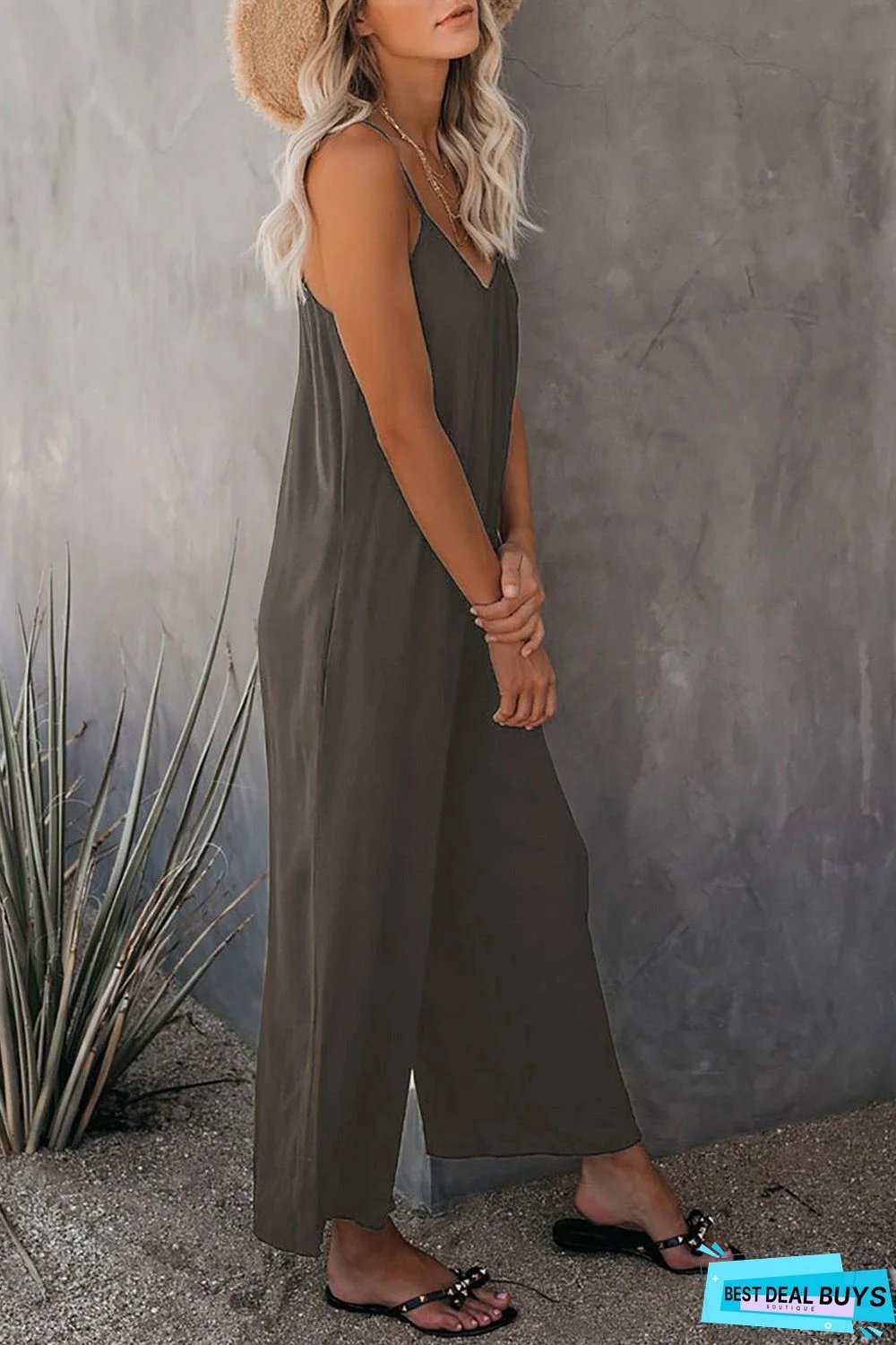 Strap Jumpsuit Women's New Solid Color Pocket Casual Jumpsuit