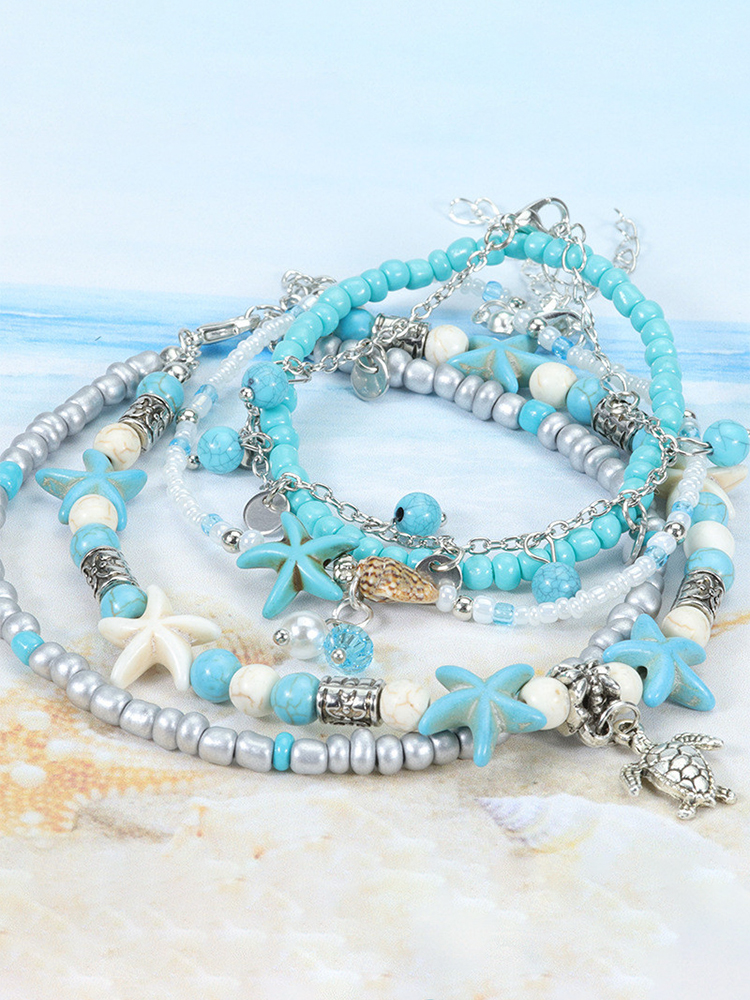 Turtle Starfish Multilayer Anklet Piece Set  artssus