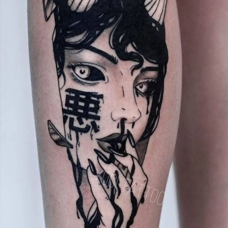 Japanese Dark Comics Evil Kawakami Tomie Double-sided Girl Waterproof Temporary Fake Tattoo Sticker Sleeve Anime Tattoo