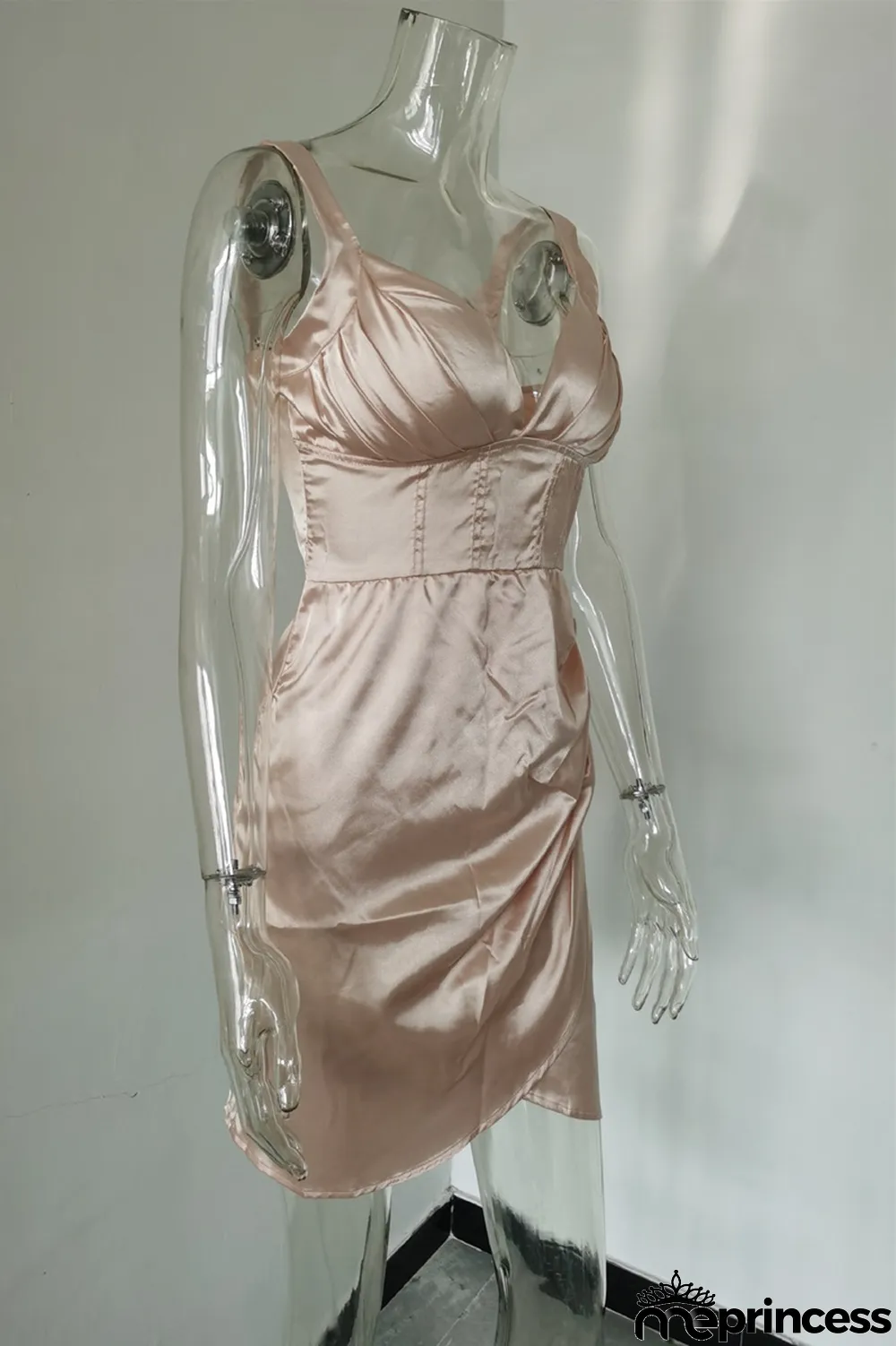 Champagne Fashion Sexy Solid Patchwork Backless V Neck Sling Dress