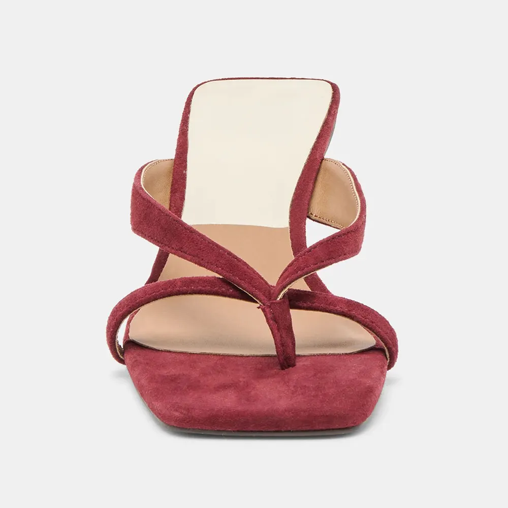 Women's Maroon Open Square Toe Slip On Flip Flops Slides Sandals