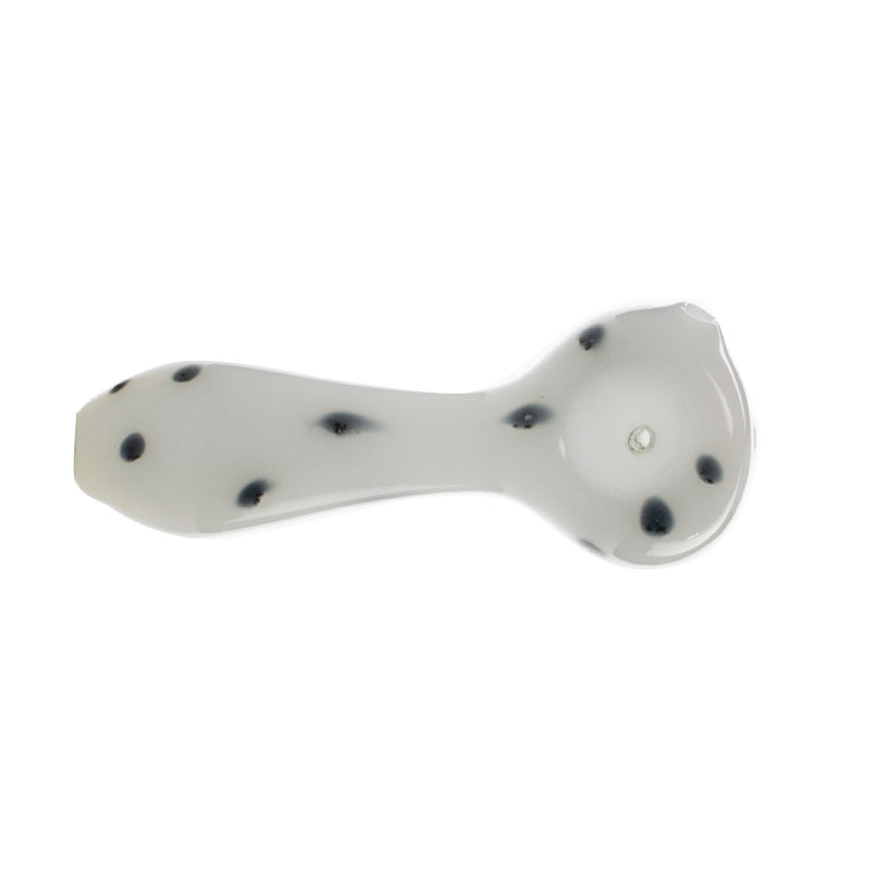 3.7" White glass hand pipe with black dots