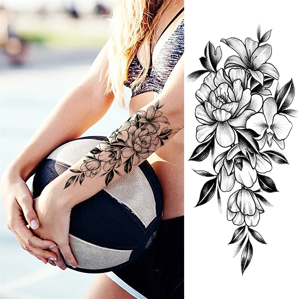 Sdrawing Sunflower Butterfly Temporary Tattoos For Women Adult Rose Flower Moon Fake Tattoo Arm Body Art Decoration Tatoo Paper