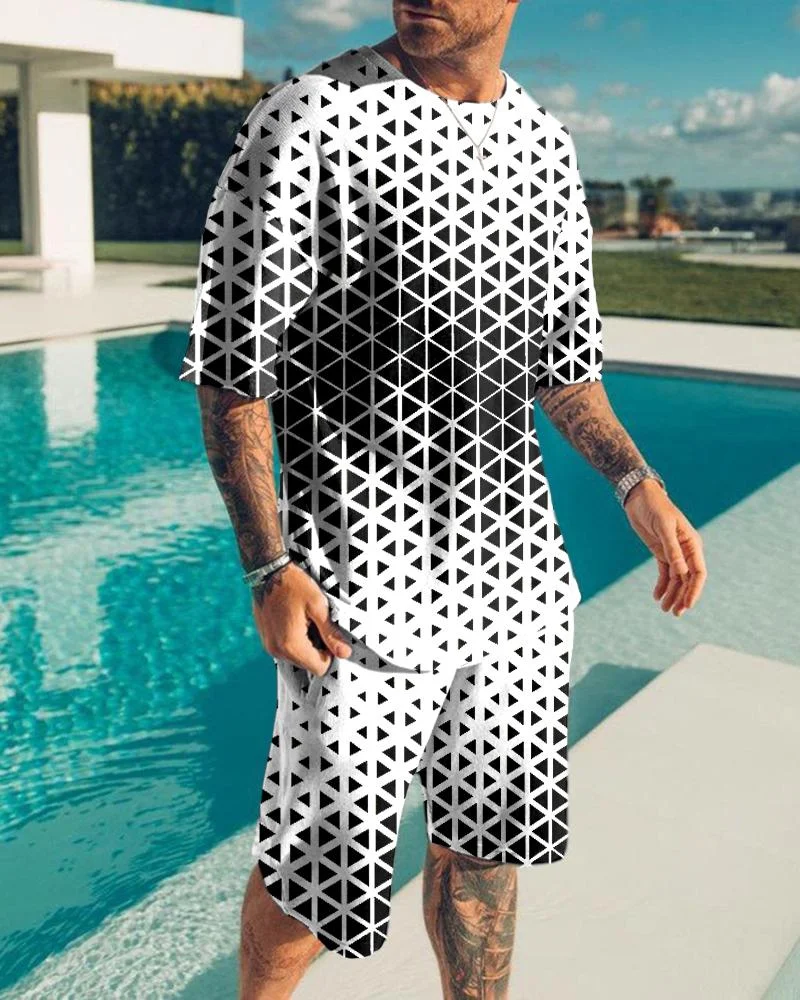 Men's Fashion Gradient Printing Shorts Suit