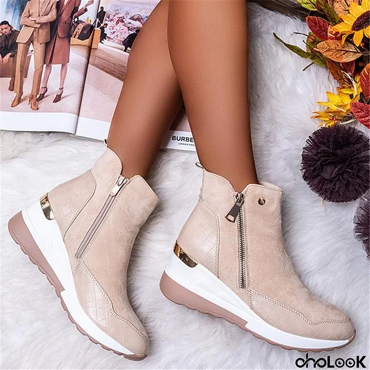 Extra Comfortable Side Zipper Thick Bottom Wedge Boots