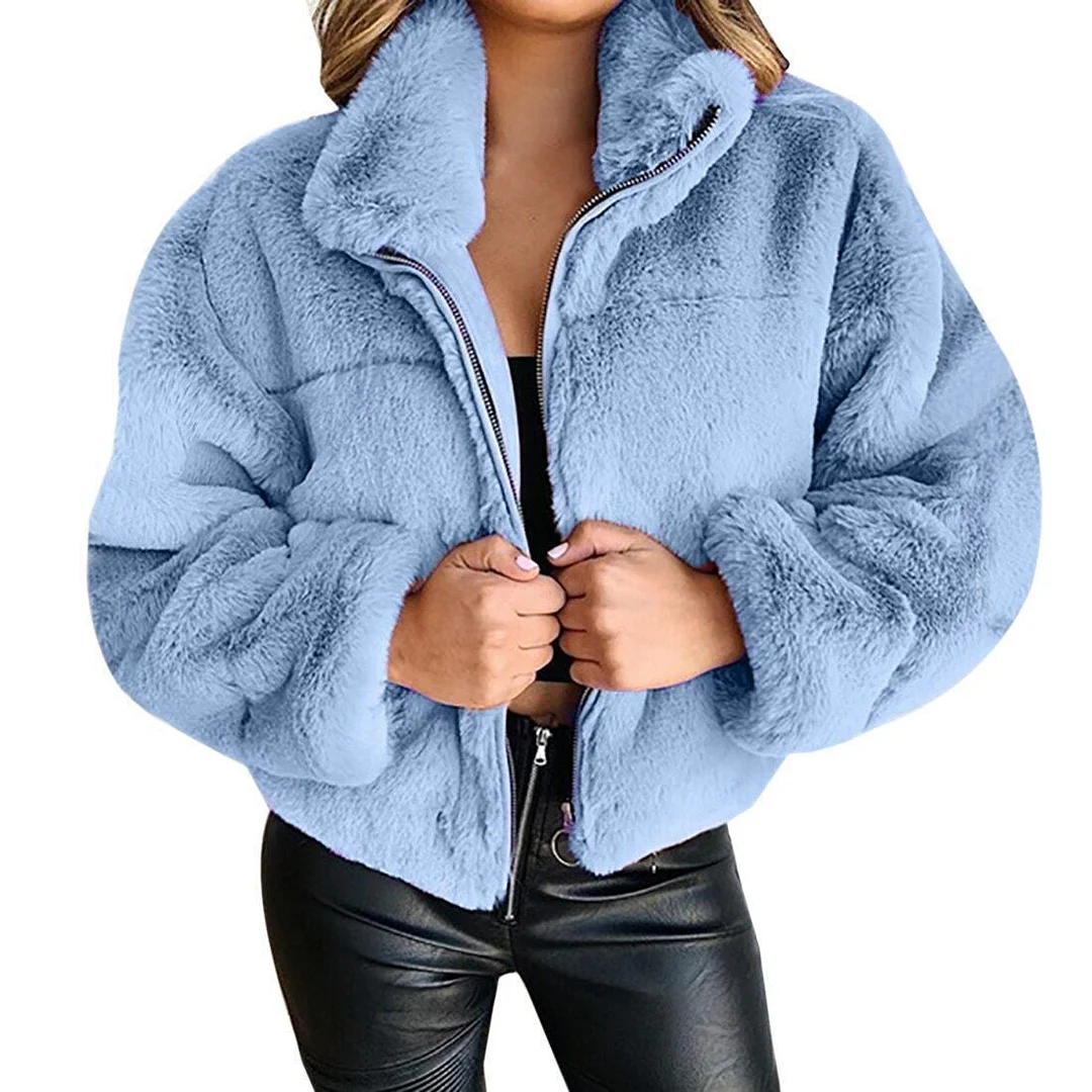 Women's Rabbit Fur Faux Fur Zipper Cardigan Warm Plush Jacket