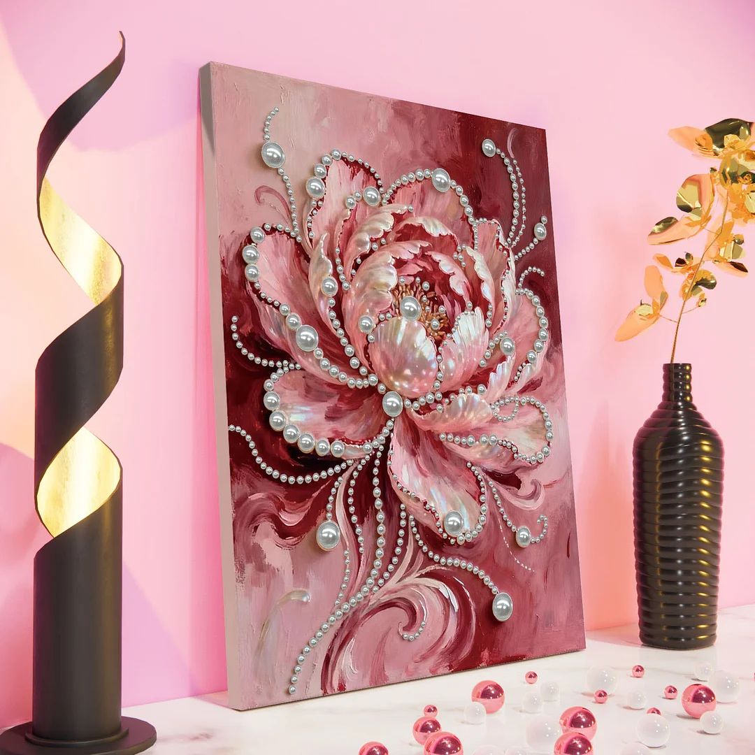 Pink Flowers DIY Pearl Diamond Art Kit for Adults Home Decor With Frame 30x40cm