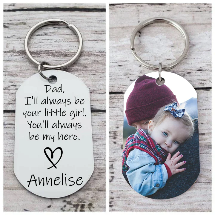 Father's Day Gifts Custom Photo Keychain "You'll Always Be My Hero"