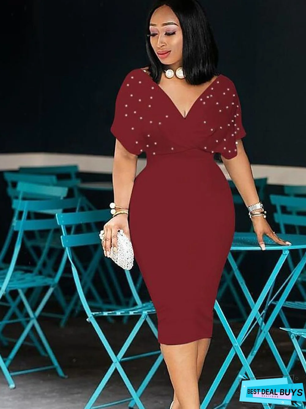 Women's Sheath Dress Knee Length Dress Short Sleeve Solid Colored Beaded Fall Winter Hot White Black Blushing Pink Wine White Dresses