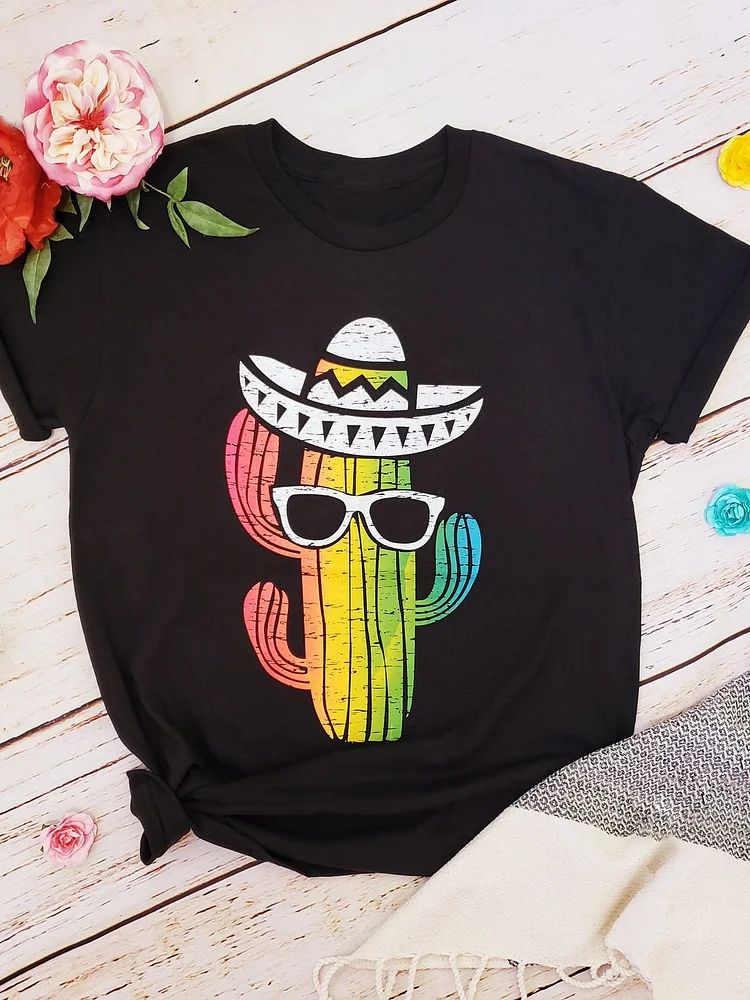 Bestdealfriday Cactus With Sombrero Shirt